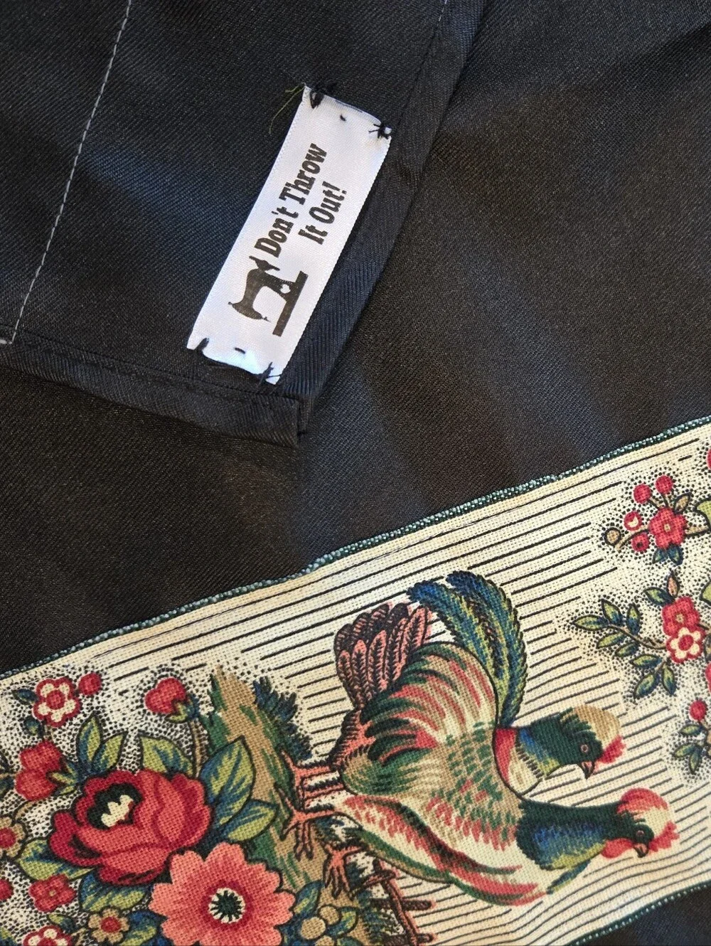 Upcycled Full Black Chef Apron One Sz Roosters Dont Throw It Out